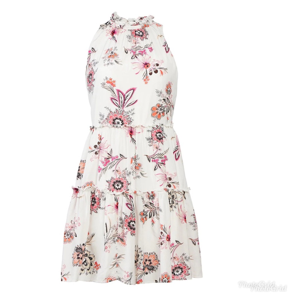Ann Taylor Floral tiered high neck dress XS